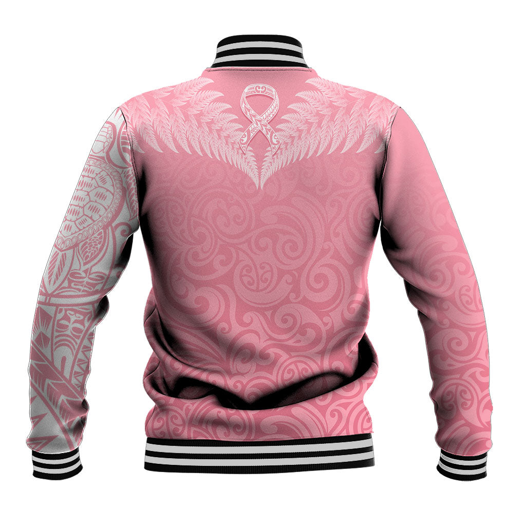 Personalised New Zealand Baseball Jacket Pink Ribbon Tattoo Mix Silver Fern