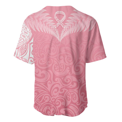 Personalised New Zealand Baseball Jersey Pink Ribbon Tattoo Mix Silver Fern