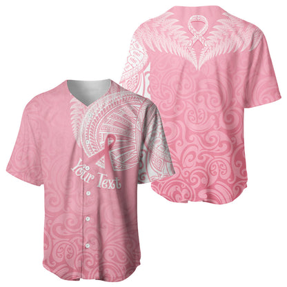 Personalised New Zealand Baseball Jersey Pink Ribbon Tattoo Mix Silver Fern
