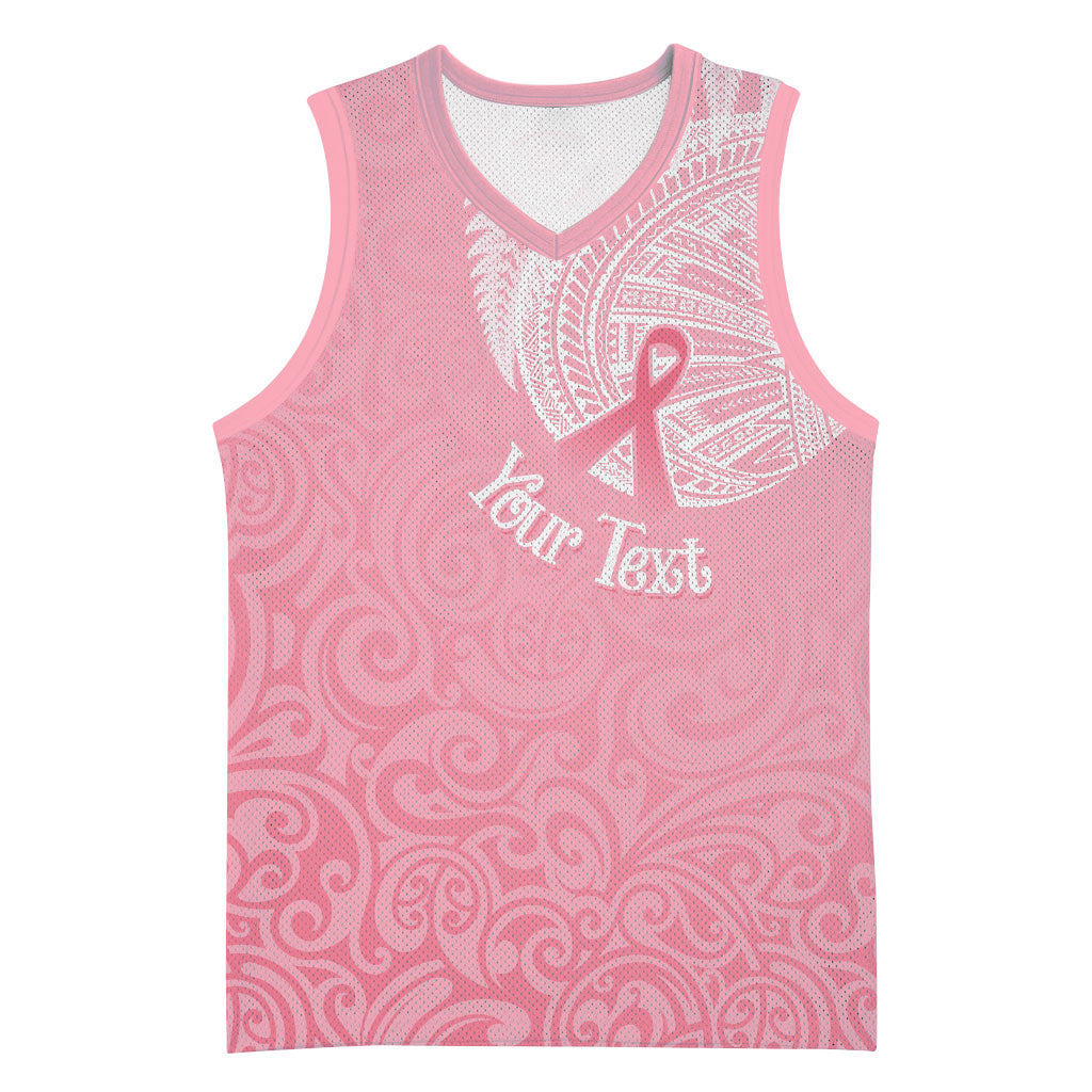 Personalised New Zealand Basketball Jersey Pink Ribbon Tattoo Mix Silver Fern
