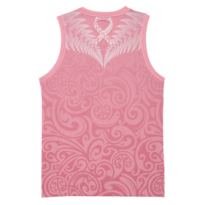 Personalised New Zealand Basketball Jersey Pink Ribbon Tattoo Mix Silver Fern