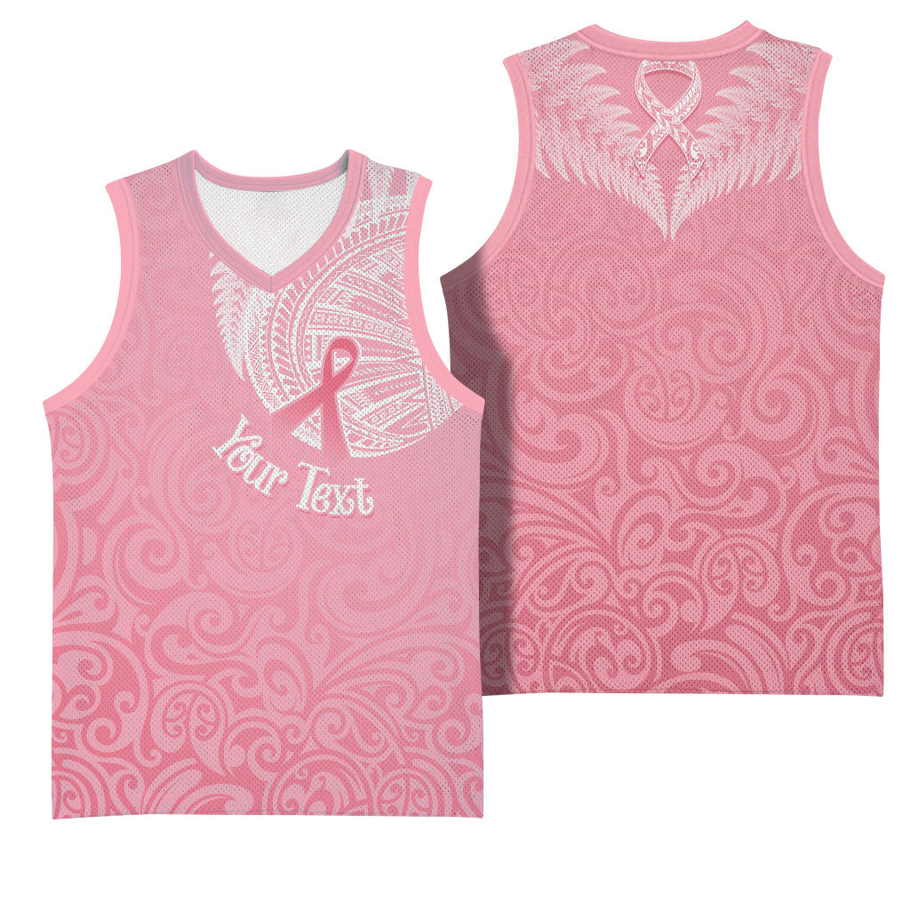 Personalised New Zealand Basketball Jersey Pink Ribbon Tattoo Mix Silver Fern
