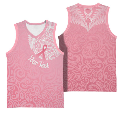 Personalised New Zealand Basketball Jersey Pink Ribbon Tattoo Mix Silver Fern