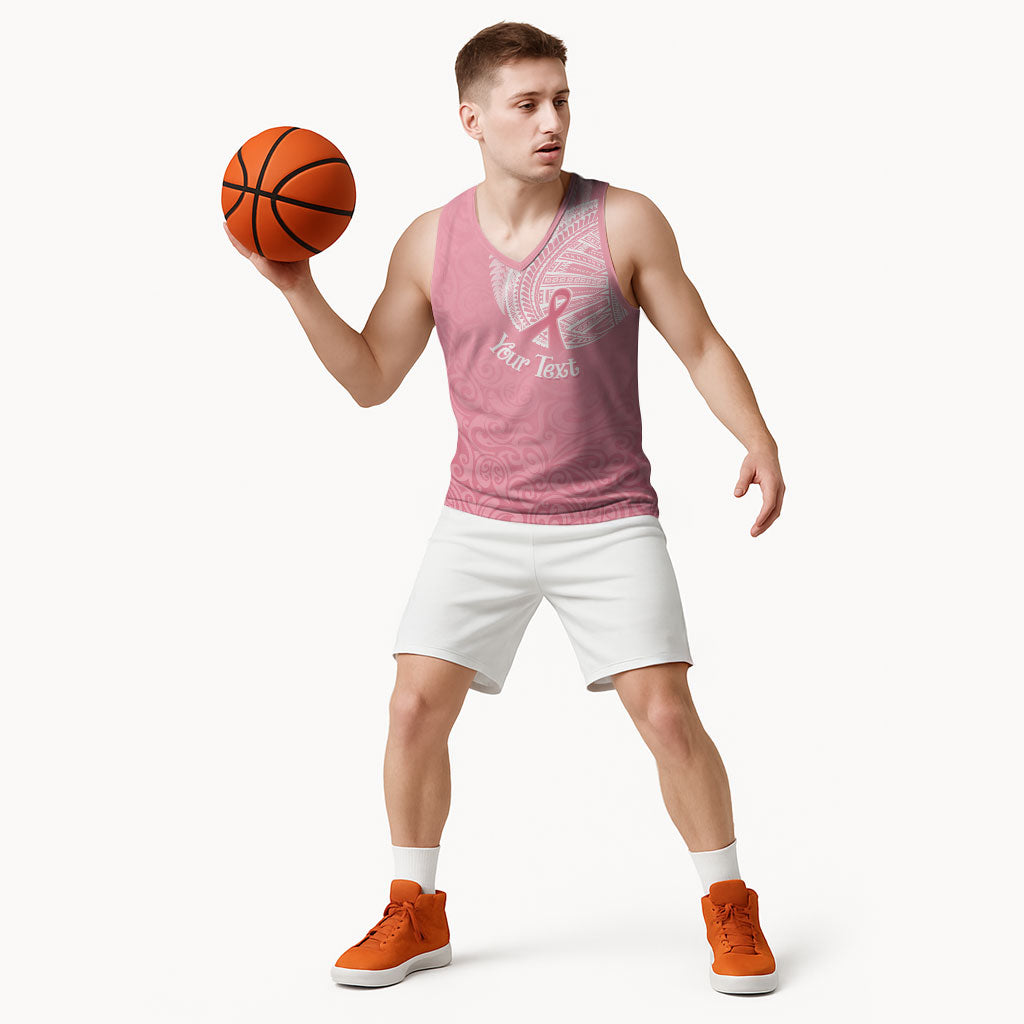 Personalised New Zealand Basketball Jersey Pink Ribbon Tattoo Mix Silver Fern