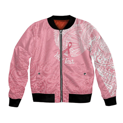 Personalised New Zealand Bomber Jacket Pink Ribbon Tattoo Mix Silver Fern