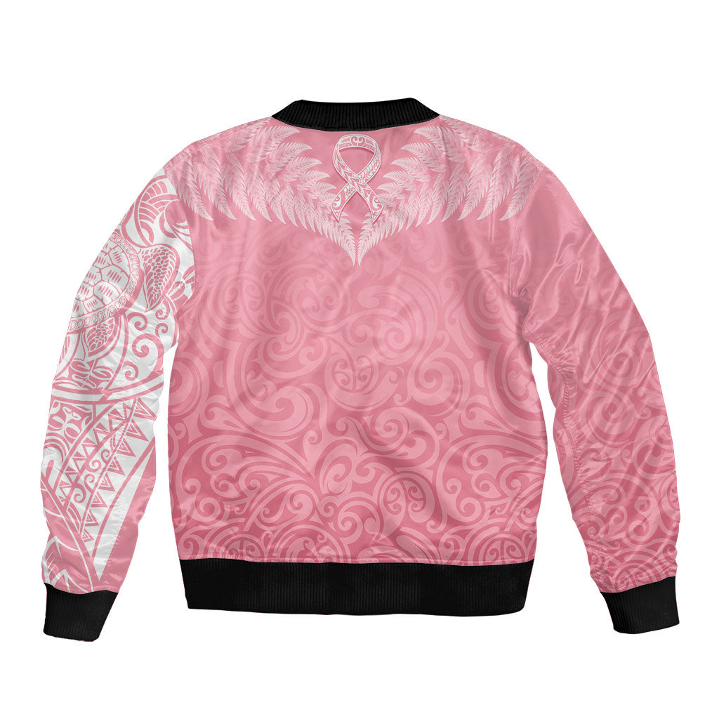 Personalised New Zealand Bomber Jacket Pink Ribbon Tattoo Mix Silver Fern