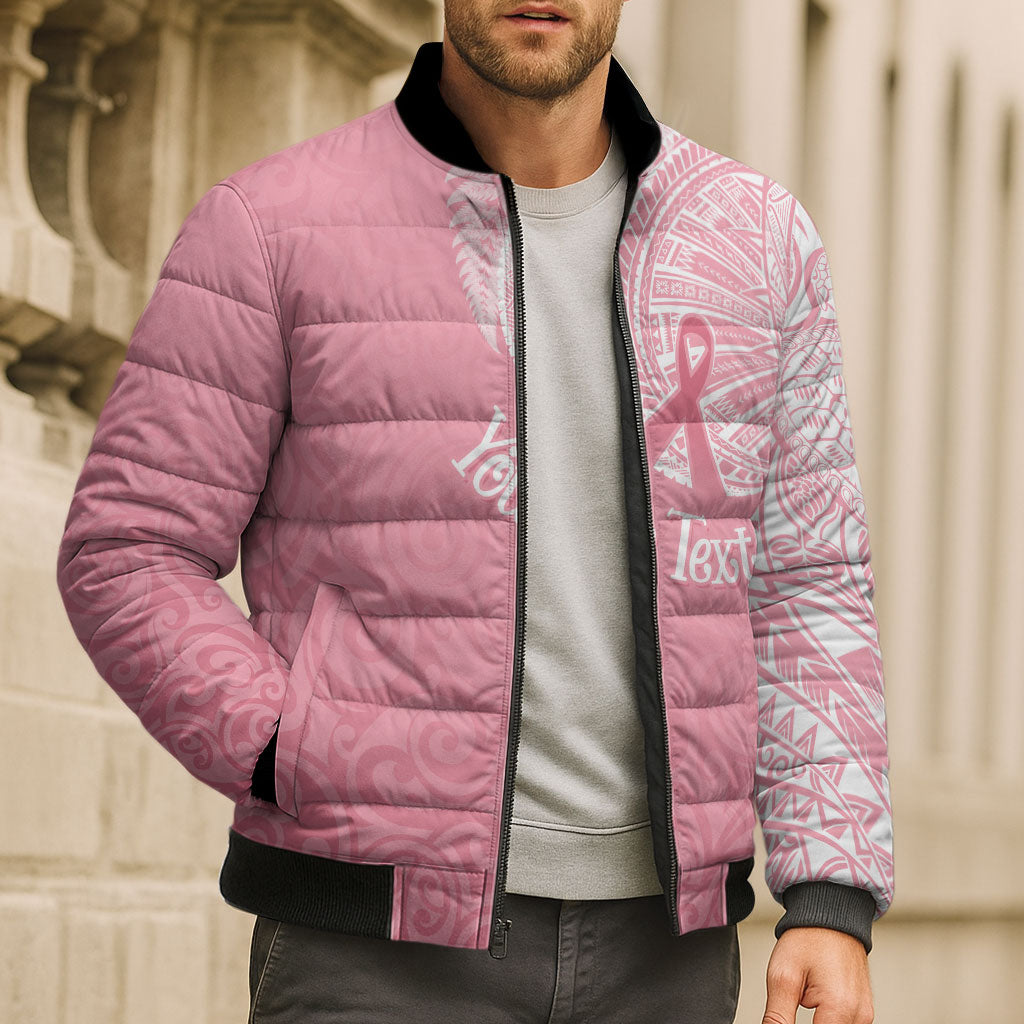 Personalised New Zealand Bomber Puffer Jacket Pink Ribbon Tattoo Mix Silver Fern