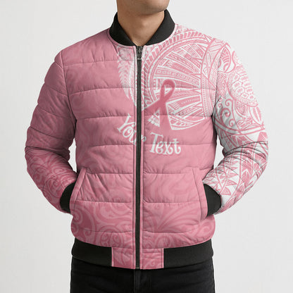 Personalised New Zealand Bomber Puffer Jacket Pink Ribbon Tattoo Mix Silver Fern