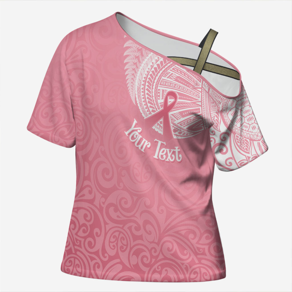 Personalised New Zealand Cross Shoulder Shirt Pink Ribbon Tattoo Mix Silver Fern