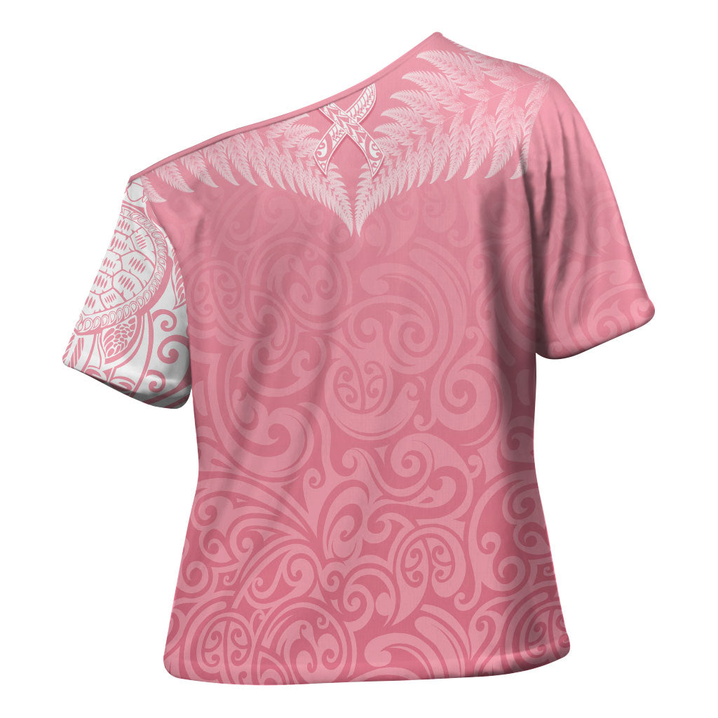 Personalised New Zealand Cross Shoulder Shirt Pink Ribbon Tattoo Mix Silver Fern