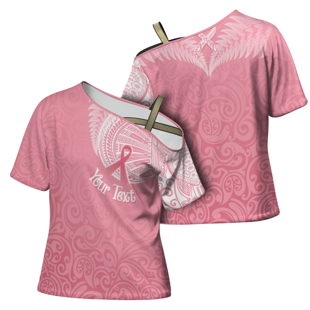 Personalised New Zealand Cross Shoulder Shirt Pink Ribbon Tattoo Mix Silver Fern