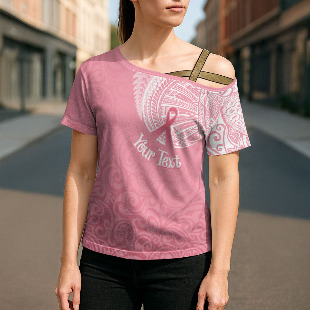 Personalised New Zealand Cross Shoulder Shirt Pink Ribbon Tattoo Mix Silver Fern