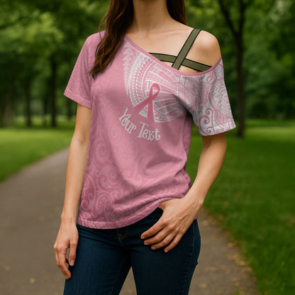 Personalised New Zealand Cross Shoulder Shirt Pink Ribbon Tattoo Mix Silver Fern
