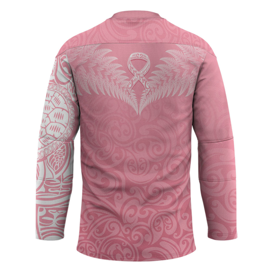 Personalised New Zealand Hockey Jersey Pink Ribbon Tattoo Mix Silver Fern