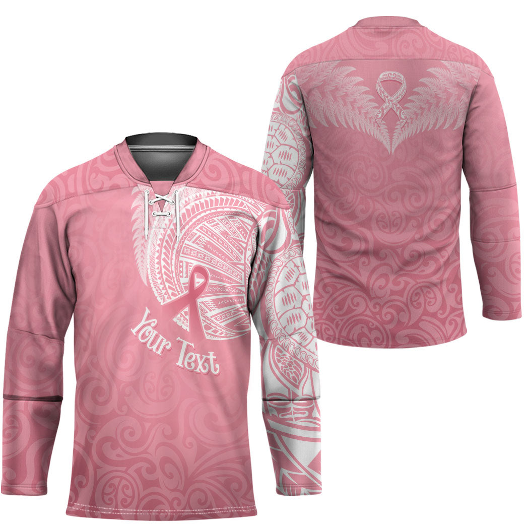 Personalised New Zealand Hockey Jersey Pink Ribbon Tattoo Mix Silver Fern