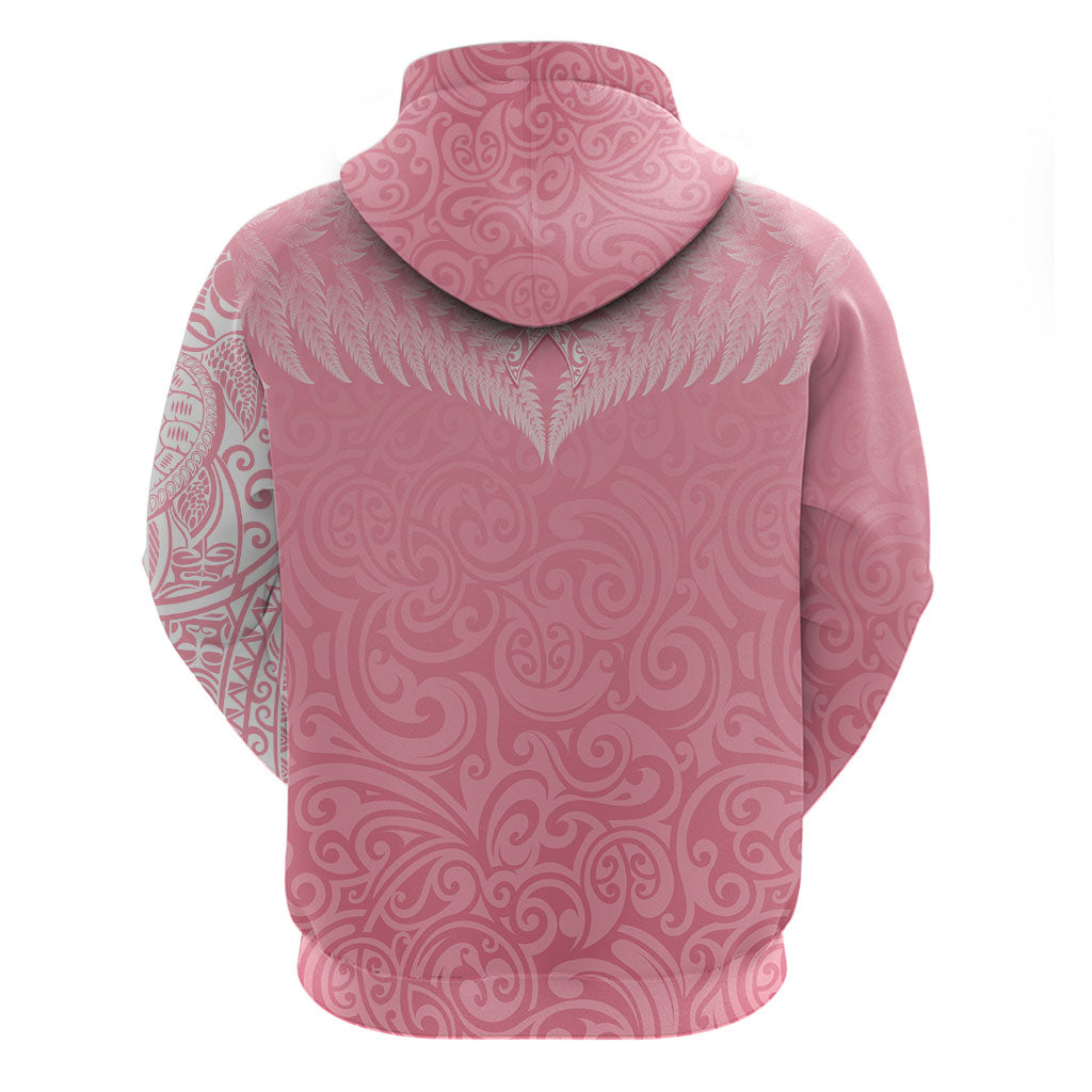 Personalised New Zealand Hoodie Pink Ribbon Tattoo Mix Silver Fern