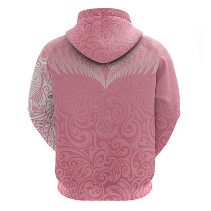 Personalised New Zealand Hoodie Pink Ribbon Tattoo Mix Silver Fern