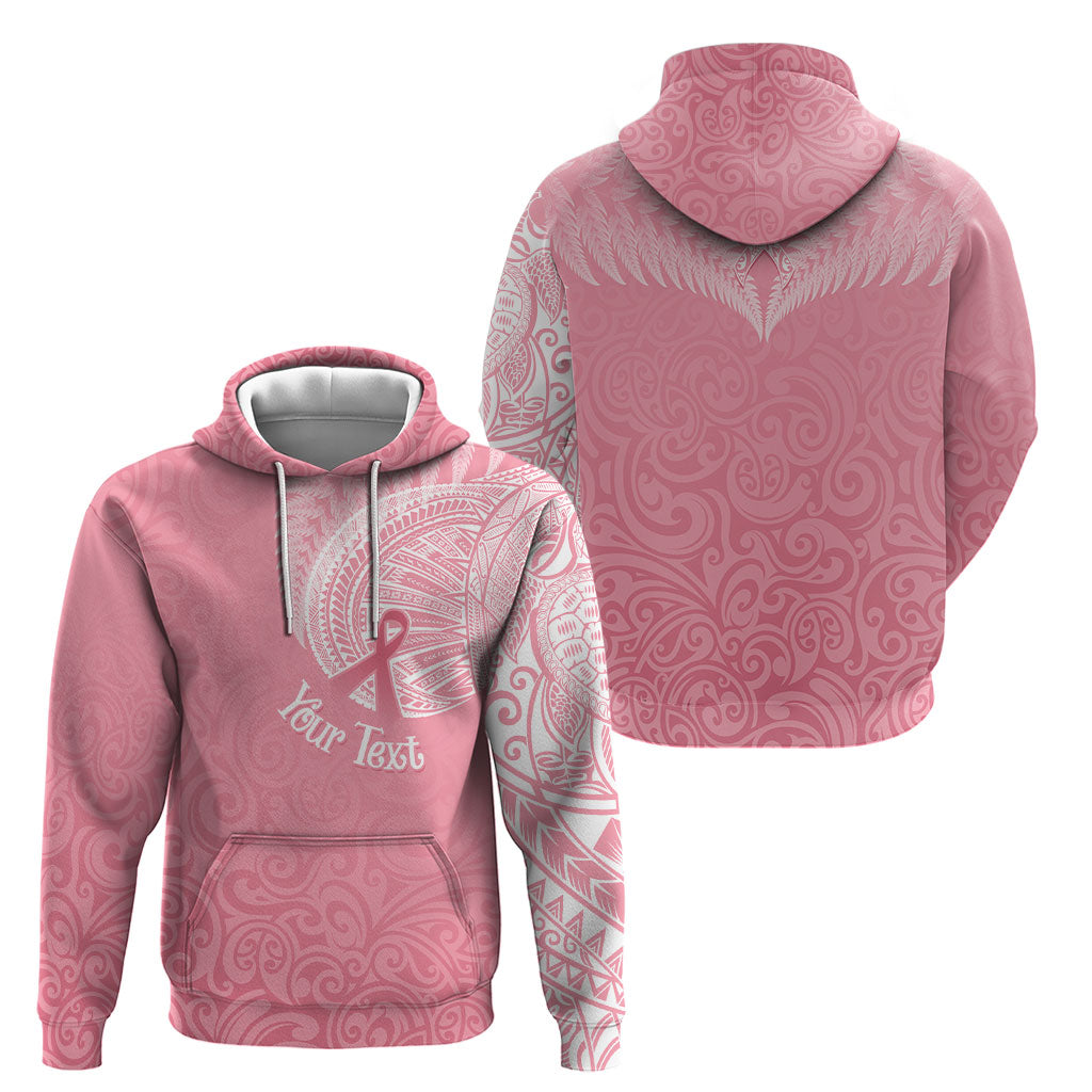 Personalised New Zealand Hoodie Pink Ribbon Tattoo Mix Silver Fern