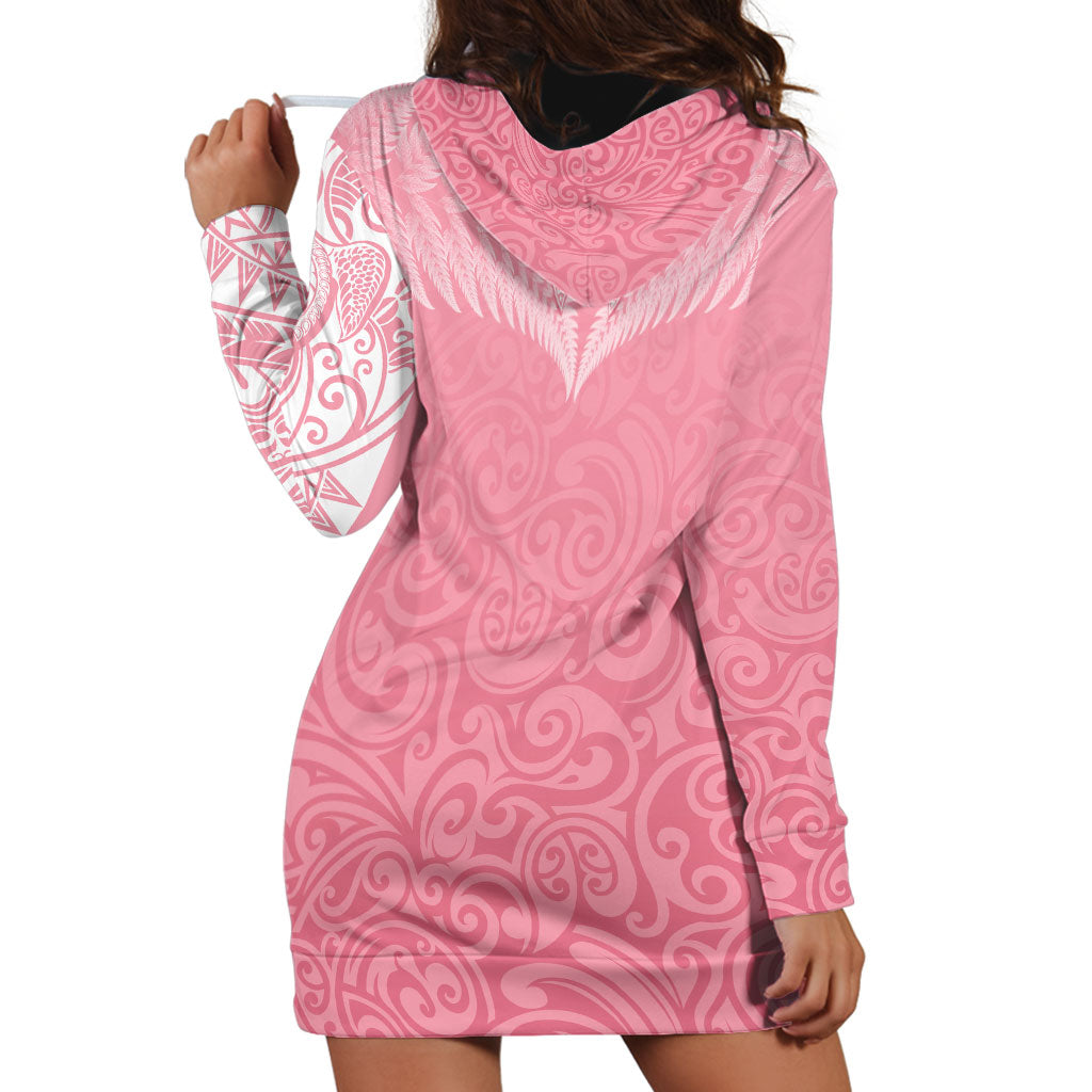 Personalised New Zealand Hoodie Dress Pink Ribbon Tattoo Mix Silver Fern