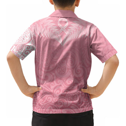 Personalised New Zealand Kid Hawaiian Shirt Pink Ribbon Tattoo Mix Silver Fern