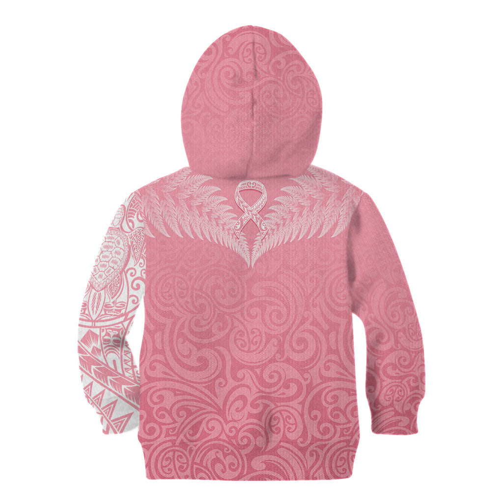Personalised New Zealand Kid Hoodie Pink Ribbon Tattoo Mix Silver Fern