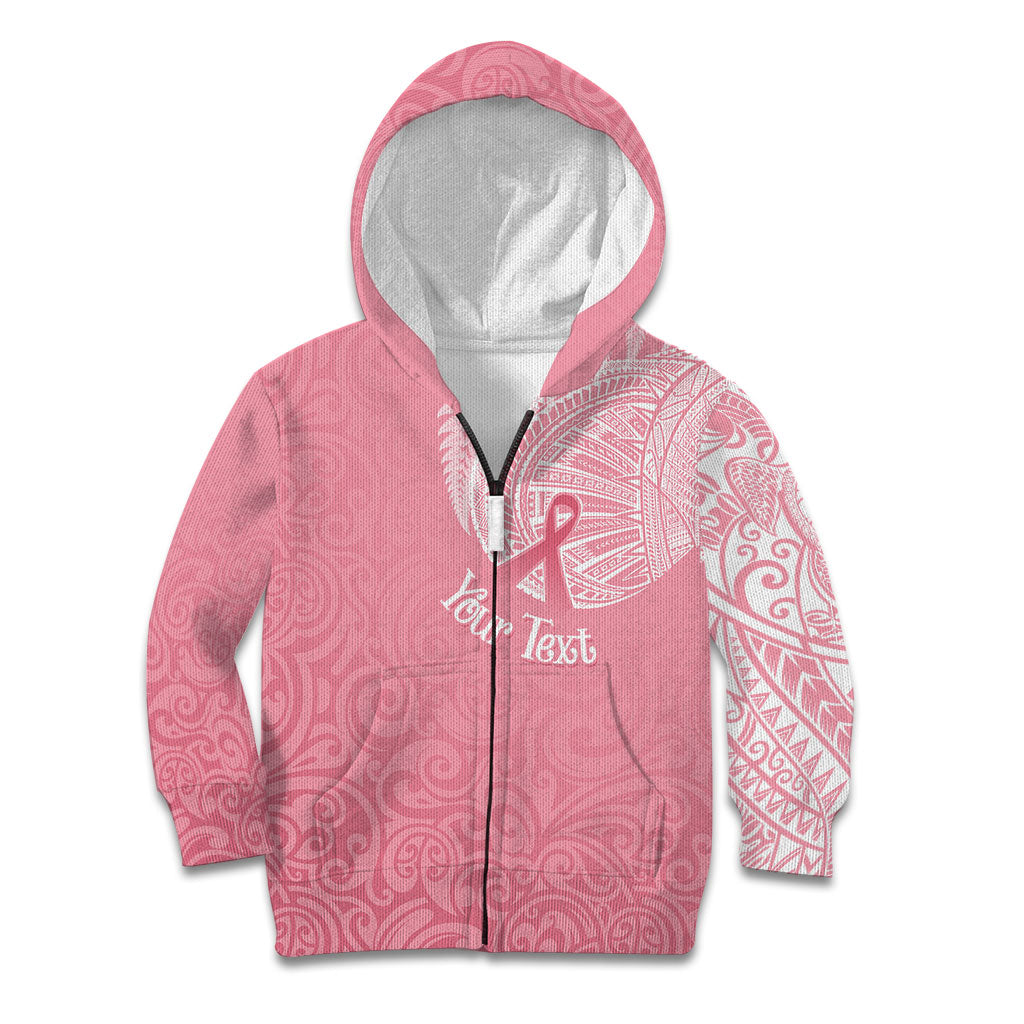 Personalised New Zealand Kid Hoodie Pink Ribbon Tattoo Mix Silver Fern