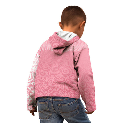 Personalised New Zealand Kid Hoodie Pink Ribbon Tattoo Mix Silver Fern