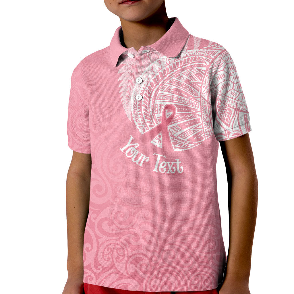 Personalised New Zealand Kid Polo Shirt Pink Ribbon Tattoo Mix Silver Fern
