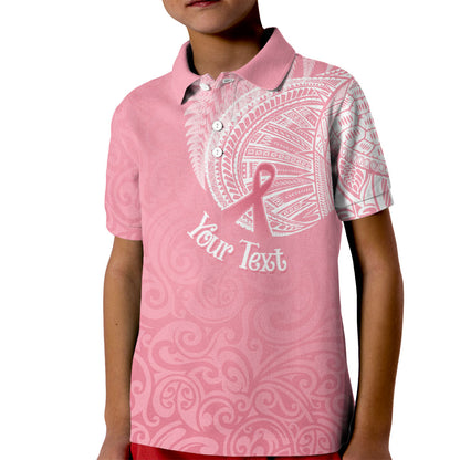 Personalised New Zealand Kid Polo Shirt Pink Ribbon Tattoo Mix Silver Fern