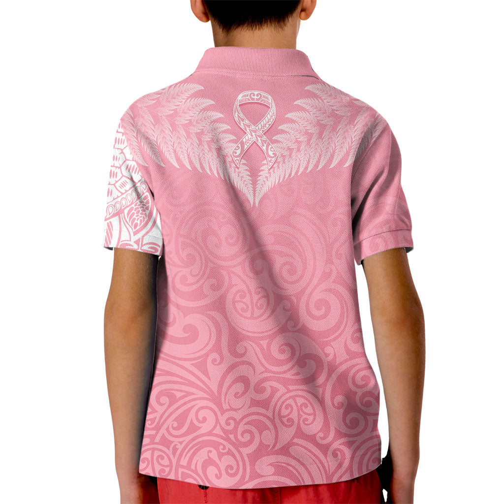 Personalised New Zealand Kid Polo Shirt Pink Ribbon Tattoo Mix Silver Fern