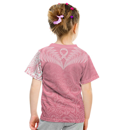 Personalised New Zealand Kid T Shirt Pink Ribbon Tattoo Mix Silver Fern