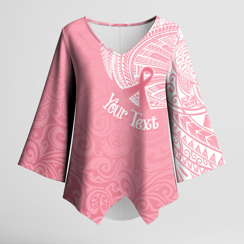 Personalised New Zealand Kimono Sleeve Blouse Pink Ribbon Tattoo Mix Silver Fern