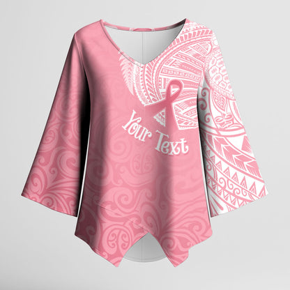 Personalised New Zealand Kimono Sleeve Blouse Pink Ribbon Tattoo Mix Silver Fern