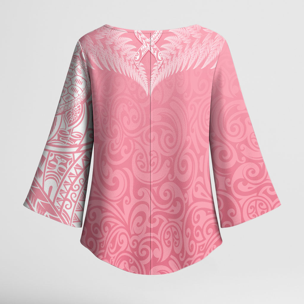 Personalised New Zealand Kimono Sleeve Blouse Pink Ribbon Tattoo Mix Silver Fern