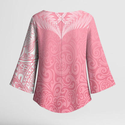 Personalised New Zealand Kimono Sleeve Blouse Pink Ribbon Tattoo Mix Silver Fern