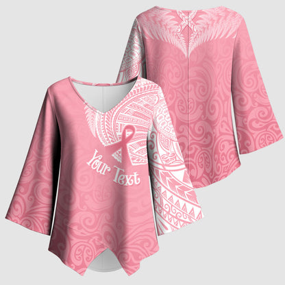 Personalised New Zealand Kimono Sleeve Blouse Pink Ribbon Tattoo Mix Silver Fern