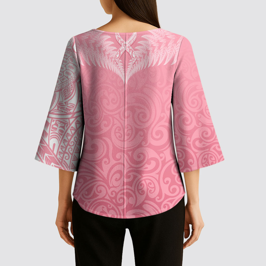 Personalised New Zealand Kimono Sleeve Blouse Pink Ribbon Tattoo Mix Silver Fern
