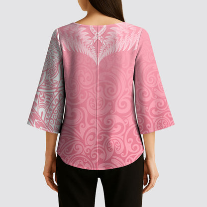 Personalised New Zealand Kimono Sleeve Blouse Pink Ribbon Tattoo Mix Silver Fern
