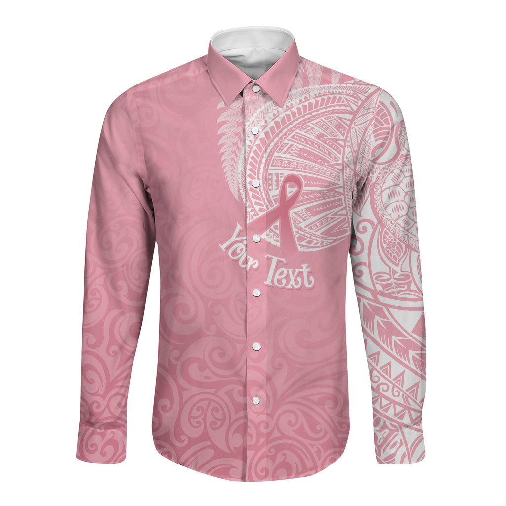 Personalised New Zealand Long Sleeve Button Shirt Pink Ribbon Tattoo Mix Silver Fern