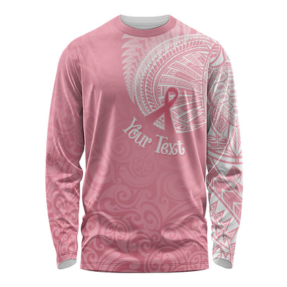 Personalised New Zealand Long Sleeve Shirt Pink Ribbon Tattoo Mix Silver Fern