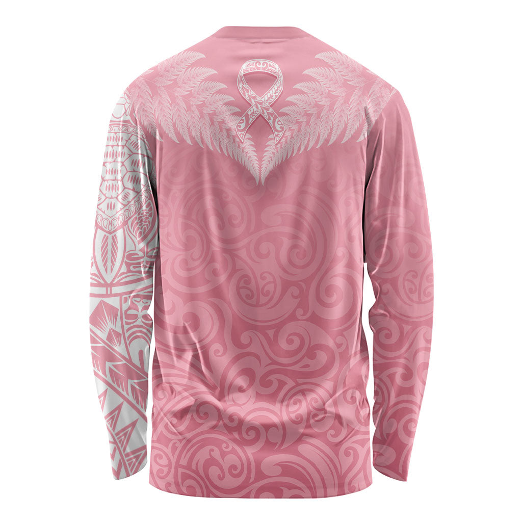 Personalised New Zealand Long Sleeve Shirt Pink Ribbon Tattoo Mix Silver Fern