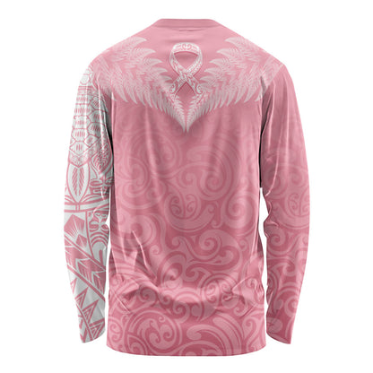 Personalised New Zealand Long Sleeve Shirt Pink Ribbon Tattoo Mix Silver Fern