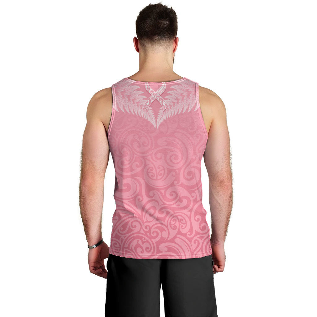 Personalised New Zealand Men Tank Top Pink Ribbon Tattoo Mix Silver Fern