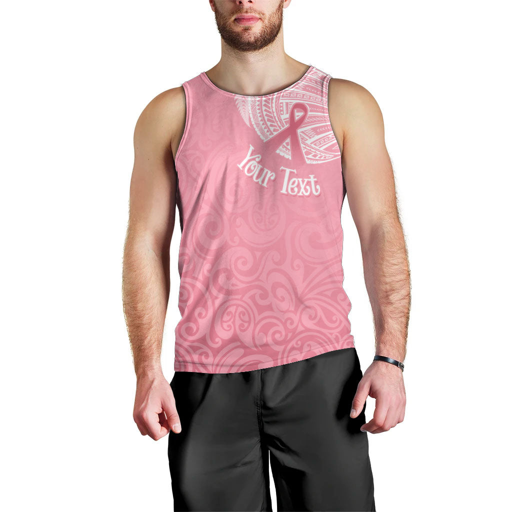 Personalised New Zealand Men Tank Top Pink Ribbon Tattoo Mix Silver Fern