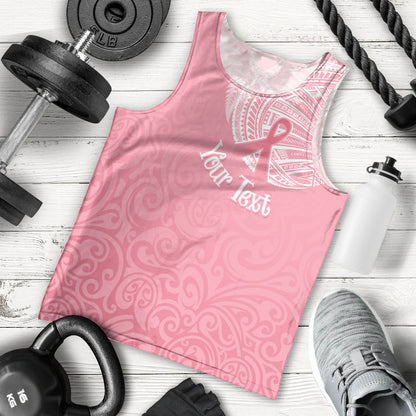 Personalised New Zealand Men Tank Top Pink Ribbon Tattoo Mix Silver Fern
