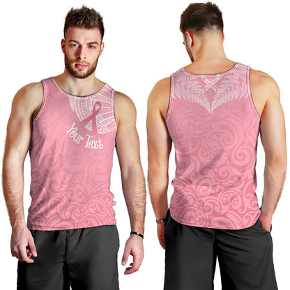 Personalised New Zealand Men Tank Top Pink Ribbon Tattoo Mix Silver Fern