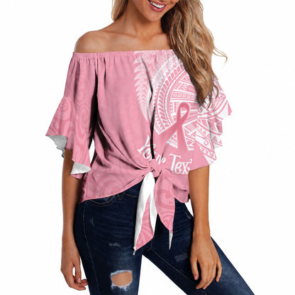 Personalised New Zealand Off Shoulder Wrap Waist Top Pink Ribbon Tattoo Mix Silver Fern