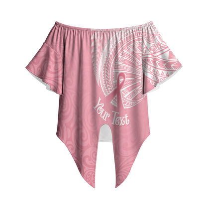 Personalised New Zealand Off Shoulder Wrap Waist Top Pink Ribbon Tattoo Mix Silver Fern