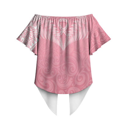 Personalised New Zealand Off Shoulder Wrap Waist Top Pink Ribbon Tattoo Mix Silver Fern