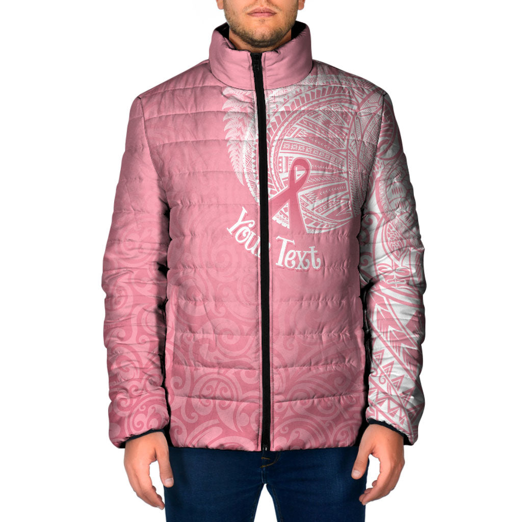 Personalised New Zealand Padded Jacket Pink Ribbon Tattoo Mix Silver Fern